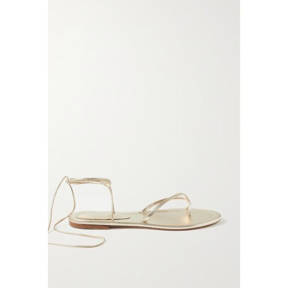 Porte & Paire Metallic Leather Sandals - 8 - Gold - Picture 1 of 4